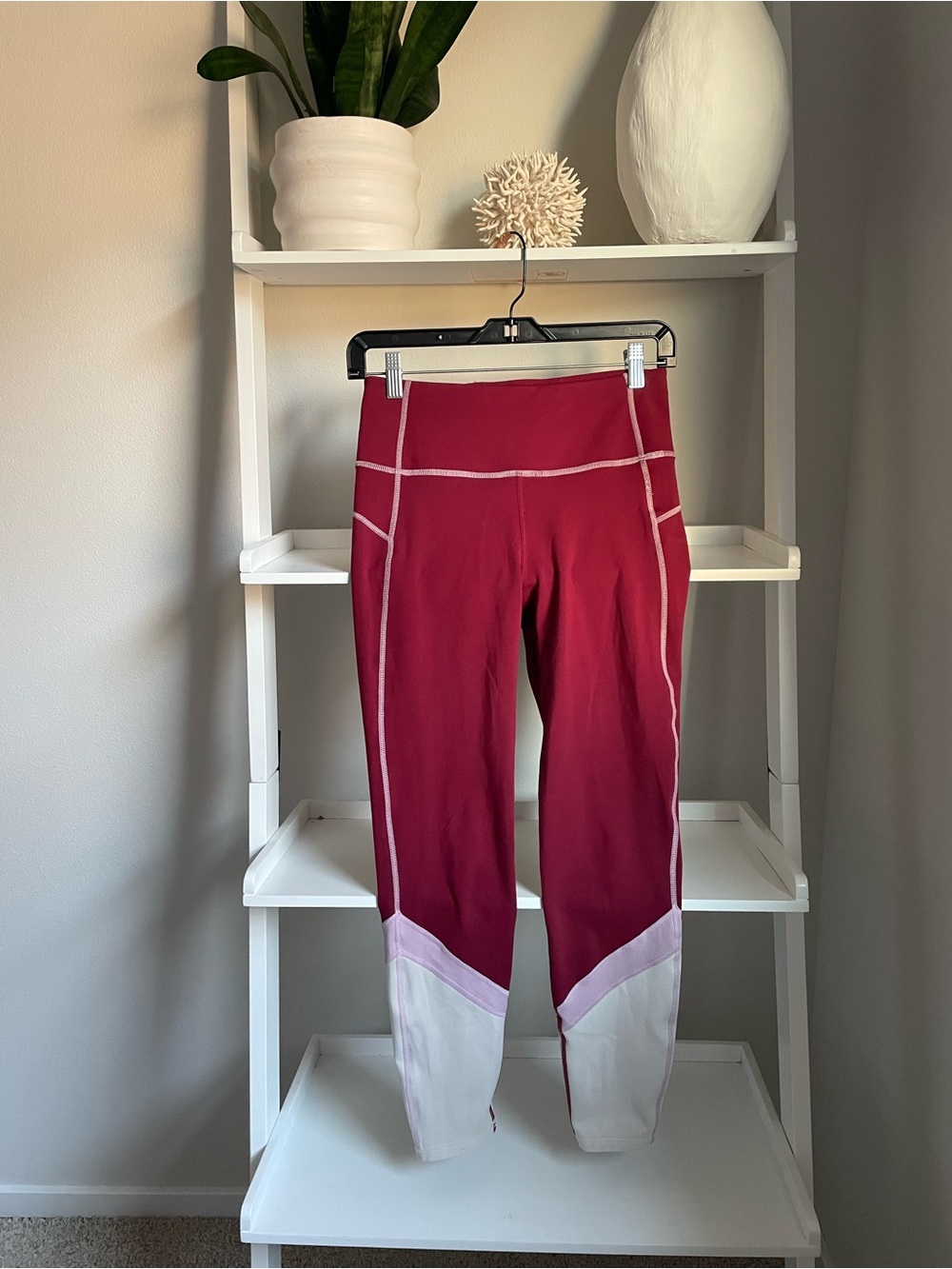 Roxy Burgundy, Light Pink and White Woman’s Athletic Leggings